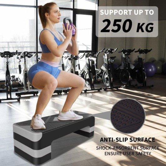 Step aerobico Welltin regolabile 3 altezze 250 kg 68,5 cm Grigio