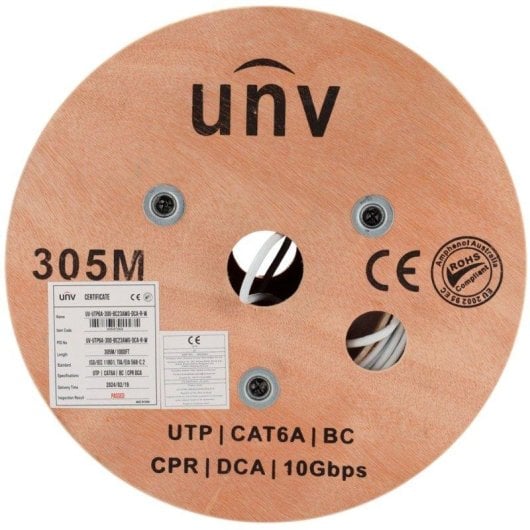 Cabo de Rede Uniview UTP Cat6A 305m Branco UV-utp6a-300-bc23awg-dca-r-w