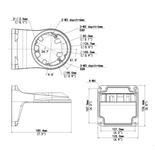 Soporte de pared Uniview para cámaras dome negro aluminio