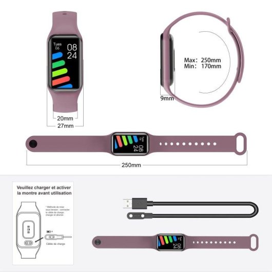 Bracelet d’activité Blackview R1 Bluetooth violet IP68, santé et 24 modes sportifs