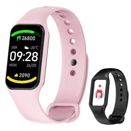 Bracelet d'activité Blackview R1 Bluetooth rose IP68, 24 modes sportifs