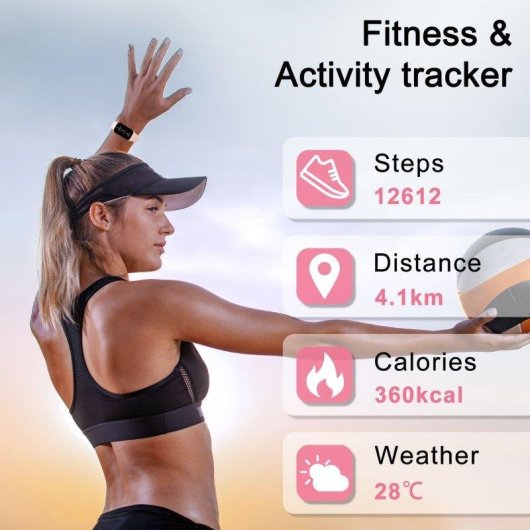 Bracelet d'activité Blackview R1 Bluetooth rose IP68, 24 modes sportifs