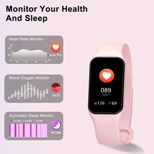 Bracelet d'activité Blackview R1 Bluetooth rose IP68, 24 modes sportifs