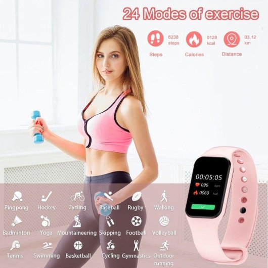 Bracelet d'activité Blackview R1 Bluetooth rose IP68, 24 modes sportifs