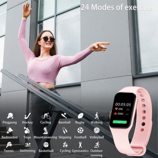 Bracelet d'activité Blackview R1 Bluetooth rose IP68, 24 modes sportifs