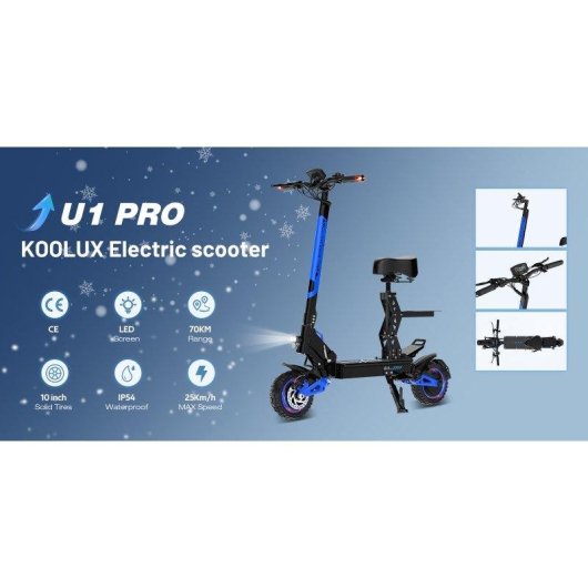 Patinete eléctrico Koolux U1Pro 500W x 2 Autonomía 70 km Ruedas 10"