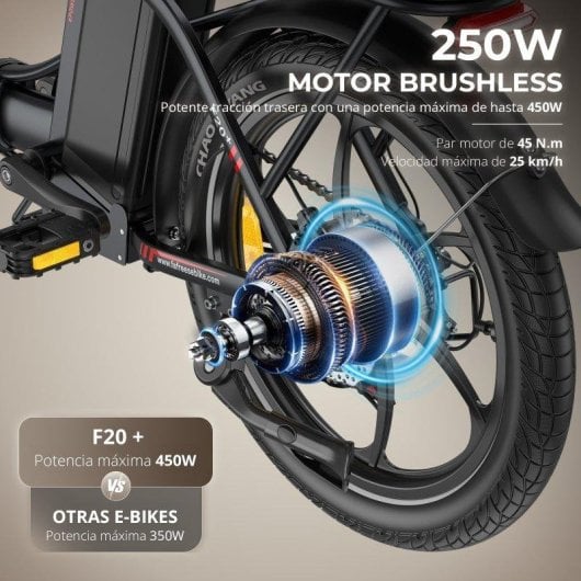 Bicicleta Eléctrica Plegable Fafrees F20+ 250 W 36 V 20 Ah Autonomía 100 km 20"