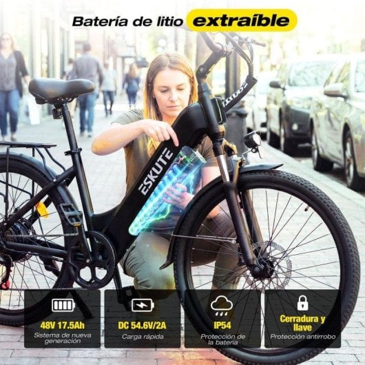 Bicicletta elettrica Eskute C202 250W 48V 17,5Ah Shimano 7v Pneumatici 26"