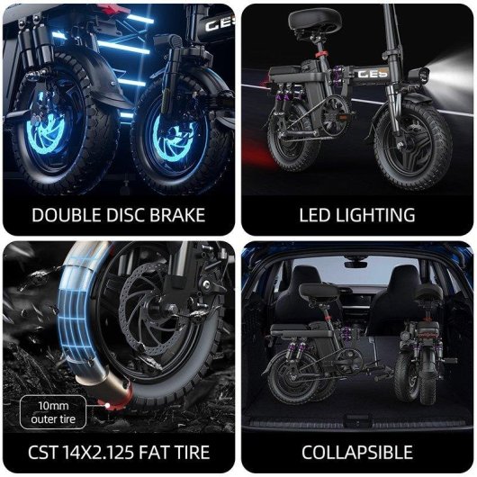 Bicicleta elétrica Toofly GE5 250W 48V 15Ah 14 polegadas dobrável