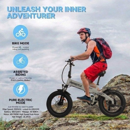 Bicicleta elétrica dobrável UNIVERCYCLE B1 48 V 13 Ah Shimano 7 velocidades