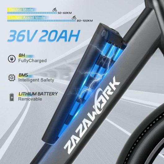 Bicicleta eletrica Zazawork C28 250 W Shimano 7 velocidades