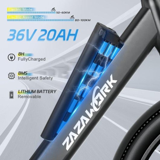 Bicicleta eletrica ZAZAWORK C28 Branco 7 velocidades