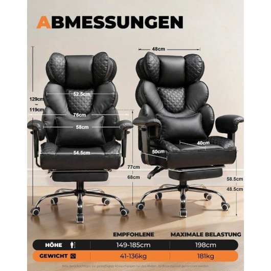 Silla Gaming GTPLAYER Ergonómica Reclinable 150° con Apoyapiés 180 kg