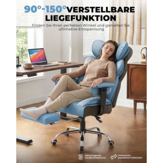 Silla Gaming GTPLAYER Ergonómica Reclinable 150° Reposapiés 180 kg Azul
