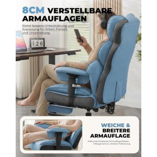 Silla Gaming GTPLAYER Ergonómica Reclinable 150° Reposapiés 180 kg Azul