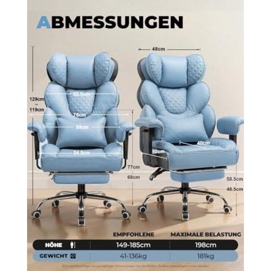 Silla Gaming GTPLAYER Ergonómica Reclinable 150° Reposapiés 180 kg Azul