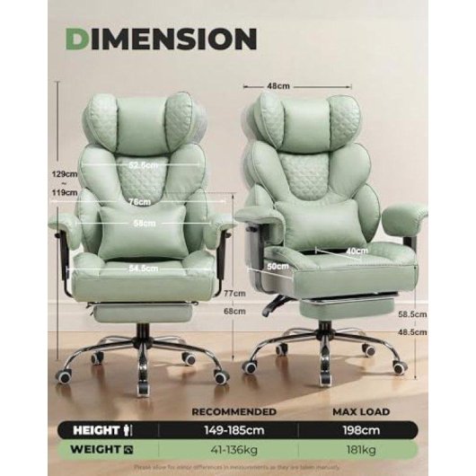 Silla GTPLAYER Ergonómica Gaming Oficina Verde 180 kg Reclinable 150°