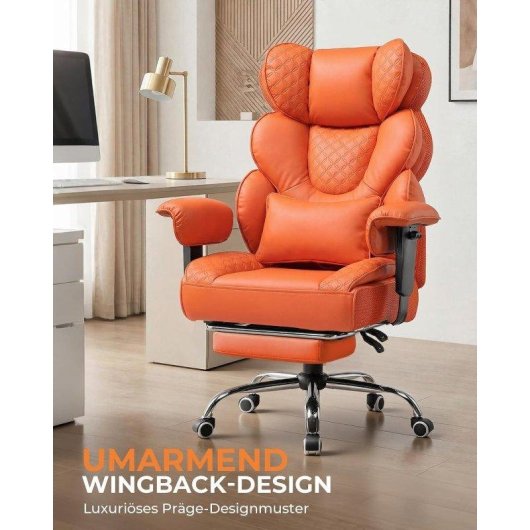 Silla Gaming GTPLAYER Ergonómica XXL 180 kg Reclinable 150° Reposapiés Naranja
