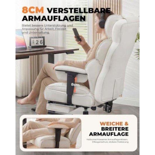 Silla Gaming GTPLAYER Ergonómica 180 kg Respaldo 150° Reposapiés Piel Sintética