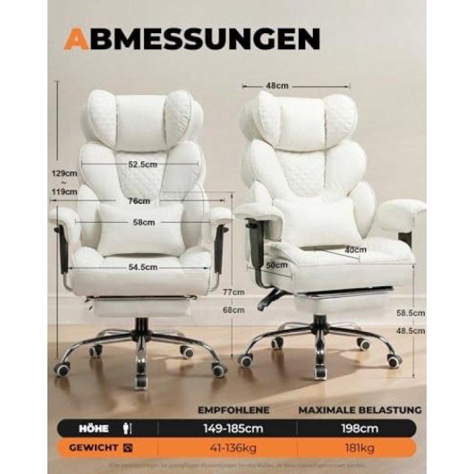 Silla Gaming GTPLAYER Ergonómica 180 kg Respaldo 150° Reposapiés Piel Sintética
