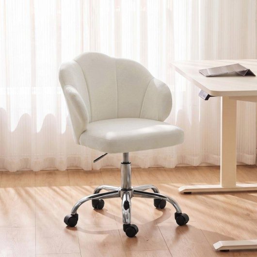 Cadeira de escritório Homcom Altura Ajustável Basculante Creme
