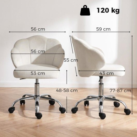 Cadeira de escritório Homcom Altura Ajustável Basculante Creme