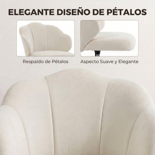 Cadeira de escritório Homcom Altura Ajustável Basculante Creme