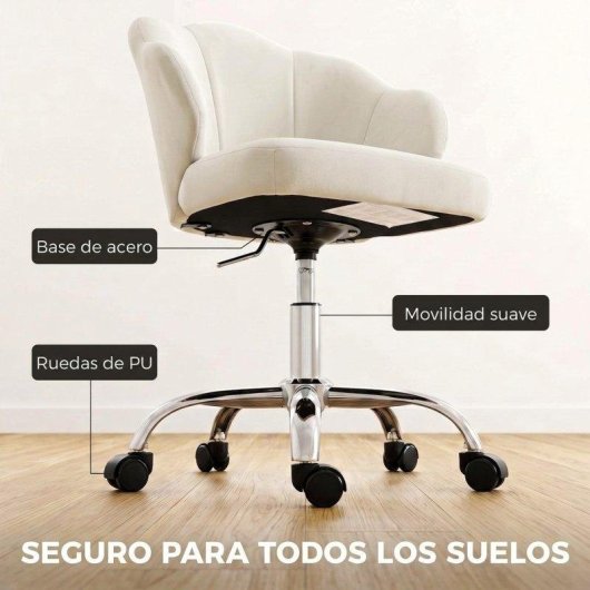 Cadeira de escritório Homcom Altura Ajustável Basculante Creme