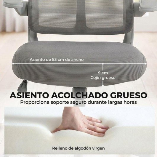 Cadeira de Escritorio Homcom giro em malha Braços Abatíveis Cinza