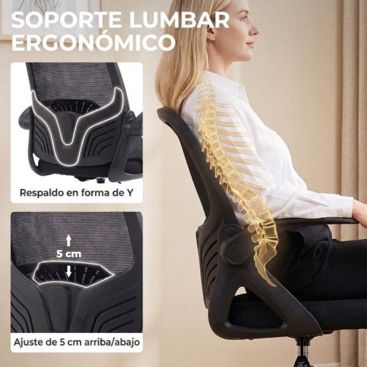 Cadeira de desenho Homcom Suporte Lombar Regulavel Braços Abatíveis Preto