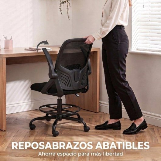 Cadeira de desenho Homcom Suporte Lombar Regulavel Braços Abatíveis Preto