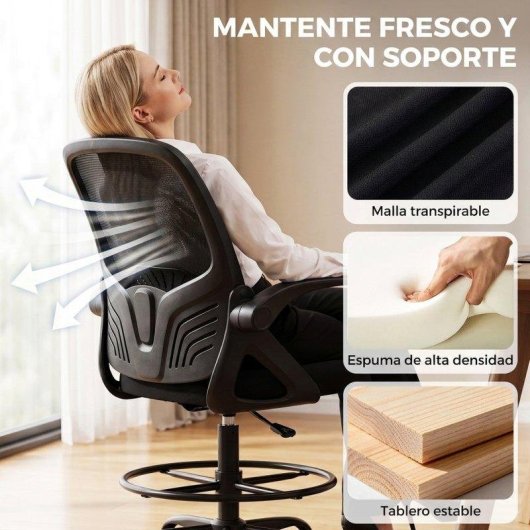 Cadeira de desenho Homcom Suporte Lombar Regulavel Braços Abatíveis Preto