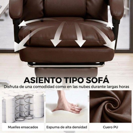 Cadeira de escritório ergonômica Homcom PU Marrom com apoio de pés