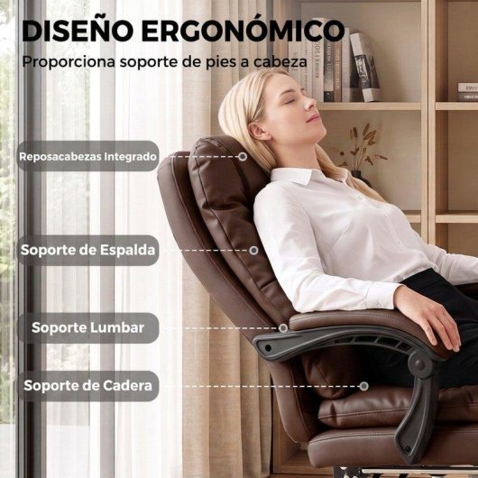 Cadeira de escritório ergonômica Homcom PU Marrom com apoio de pés