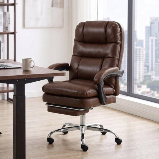 Cadeira de escritório ergonômica Homcom PU Marrom com apoio de pés