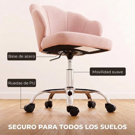 Cadeira de Escritorio Homcom com Rodas Basculante Altura Ajustavel Rosa