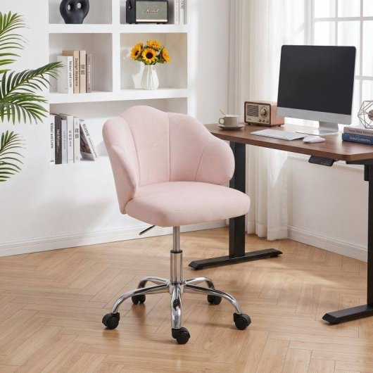 Cadeira de Escritorio Homcom com Rodas Basculante Altura Ajustavel Rosa