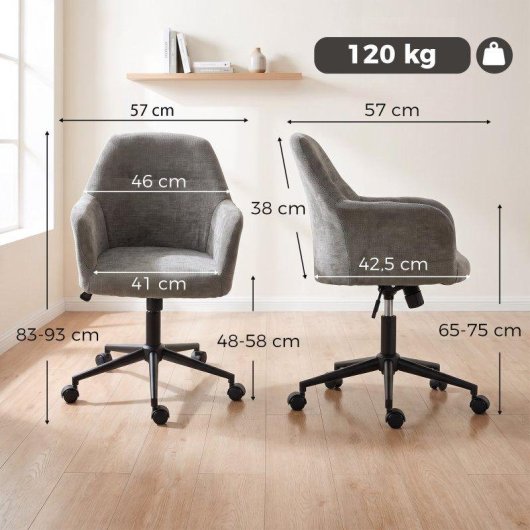 Silla de Oficina Homcom Basculante Altura Ajustable 48-58 cm Gris