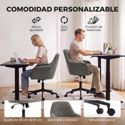 Silla de Oficina Homcom Basculante Altura Ajustable 48-58 cm Gris