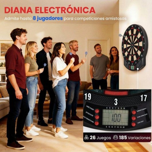 Diana eletronica HOMCOM 8 jogadores 6 dardos