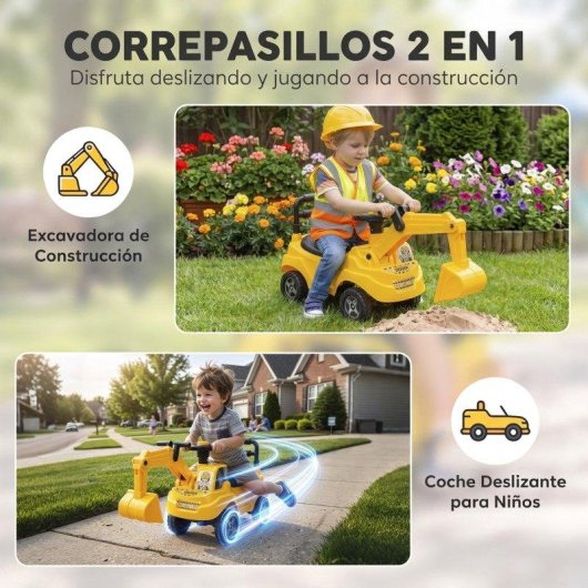 Correpasillos Aiyaplay Excavadora 2 en 1 Bocina de Aire Amarillo 1-3 Años