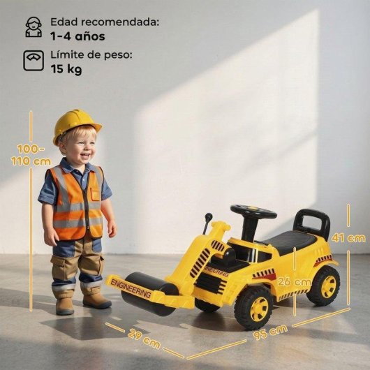 Tractor Correpasillos Aiyaplay Rodillo Elevable 95 cm Amarillo