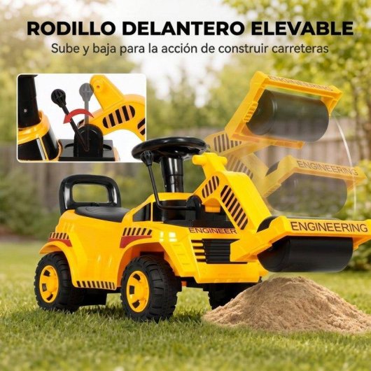 Tractor Correpasillos Aiyaplay Rodillo Elevable 95 cm Amarillo