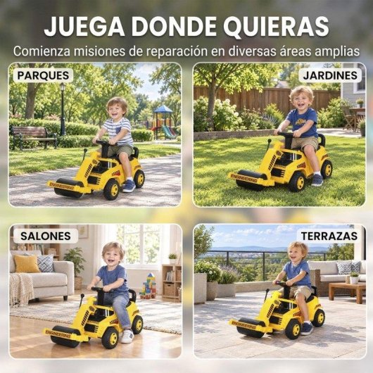 Tractor Correpasillos Aiyaplay Rodillo Elevable 95 cm Amarillo