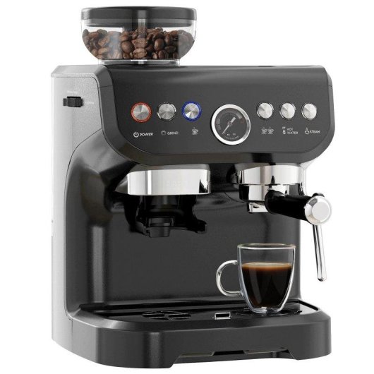 Máquina de café expresso HOMCOM 2 L 15 bares, moinho 15 níveis, 1600 W