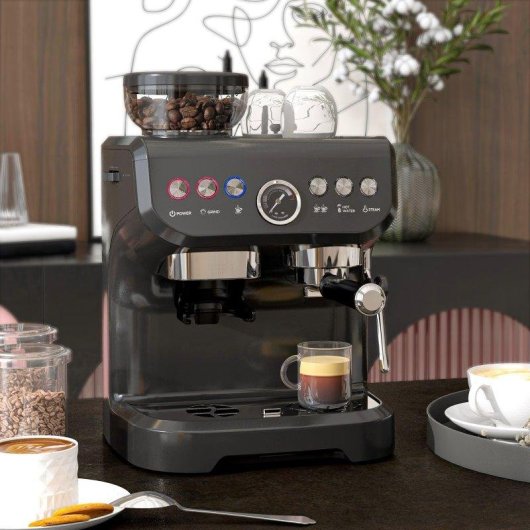 Máquina de café expresso HOMCOM 2 L 15 bares, moinho 15 níveis, 1600 W
