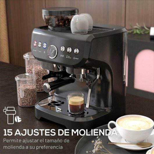 Máquina de café expresso HOMCOM 2 L 15 bares, moinho 15 níveis, 1600 W