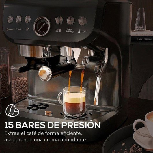 Máquina de café expresso HOMCOM 2 L 15 bares, moinho 15 níveis, 1600 W