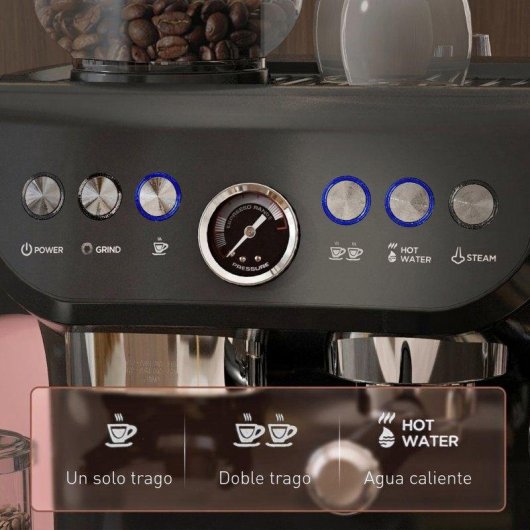 Máquina de café expresso HOMCOM 2 L 15 bares, moinho 15 níveis, 1600 W