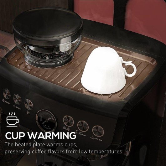 Máquina de café expresso HOMCOM 2 L 15 bares, moinho 15 níveis, 1600 W